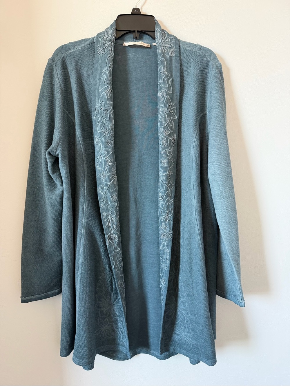Embroidered Open-Front Women's Lounge Cardigan- Slate Blue